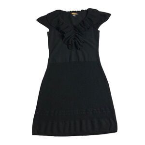 Ralph Lauren Rugby Dress Small Black Wool Knit Sweater Crochet Ruffle Preppy Y2K